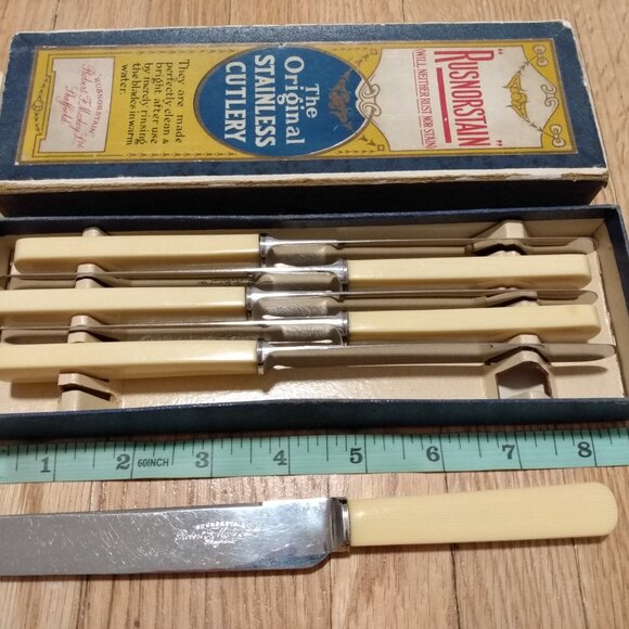 Rusnorstain Robert F. Mosley Sheffield Vintage Dessert Knives Cutlery Stainless - Picture 10 of 11